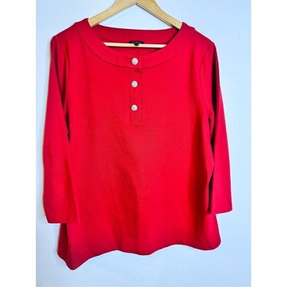 Talbots red 3/4 sleeve diamond button top sz xl - Picture 1 of 7